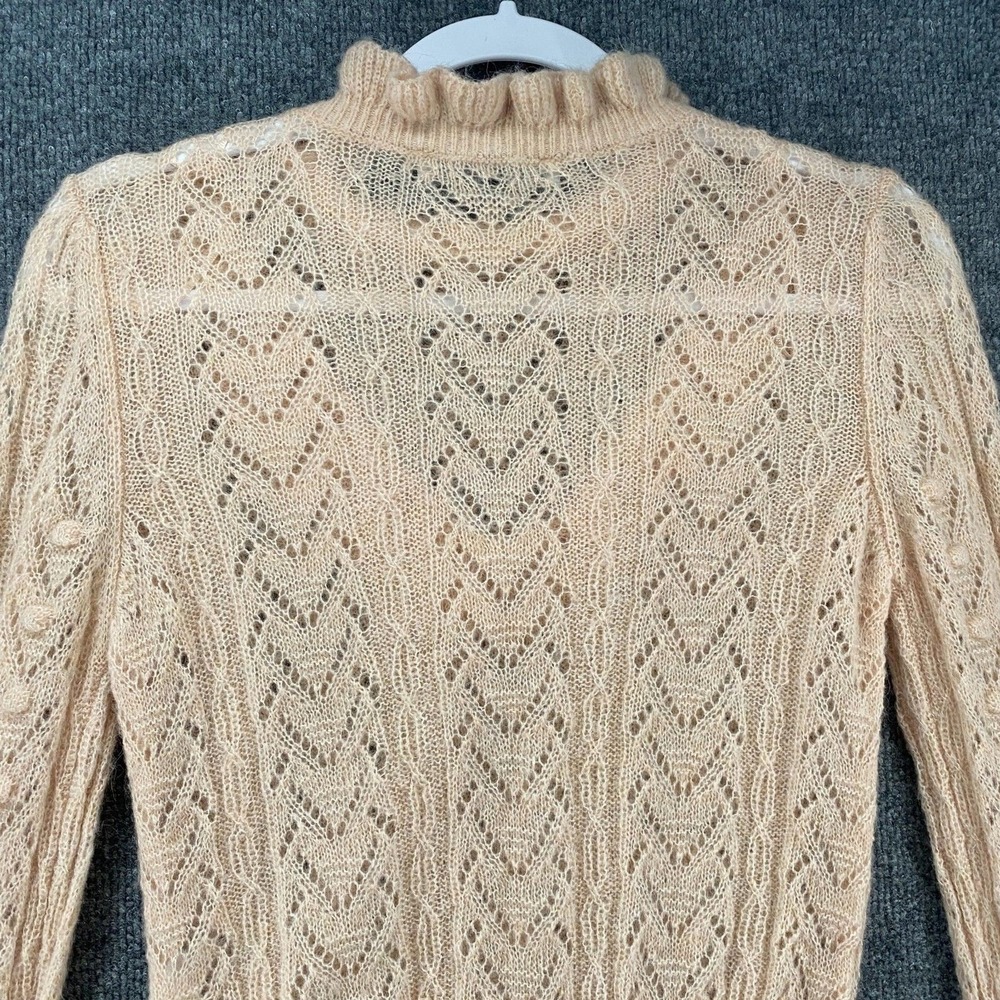 ZARA Sweater Womens S Beige Ruffle Neck Lightweight Victorian Feminine Cottage - Picture 4 of 8